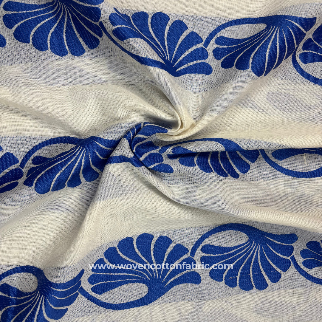 Modern Sambalpuri Motif Blue Cotton Jacquard Fabric, Per Meter