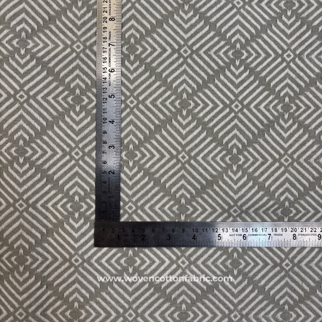 Soft Taupe Grey and White Architectural Geometric Maze Phulkari Jacquard Cotton Handloom Fabric, Per Meter