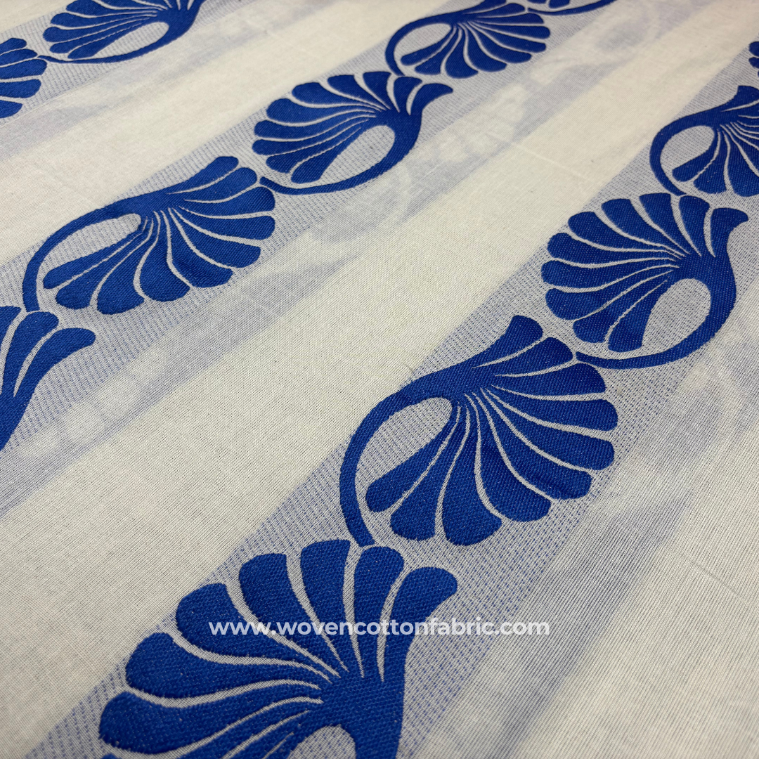 Modern Sambalpuri Motif Blue Cotton Jacquard Fabric, Per Meter