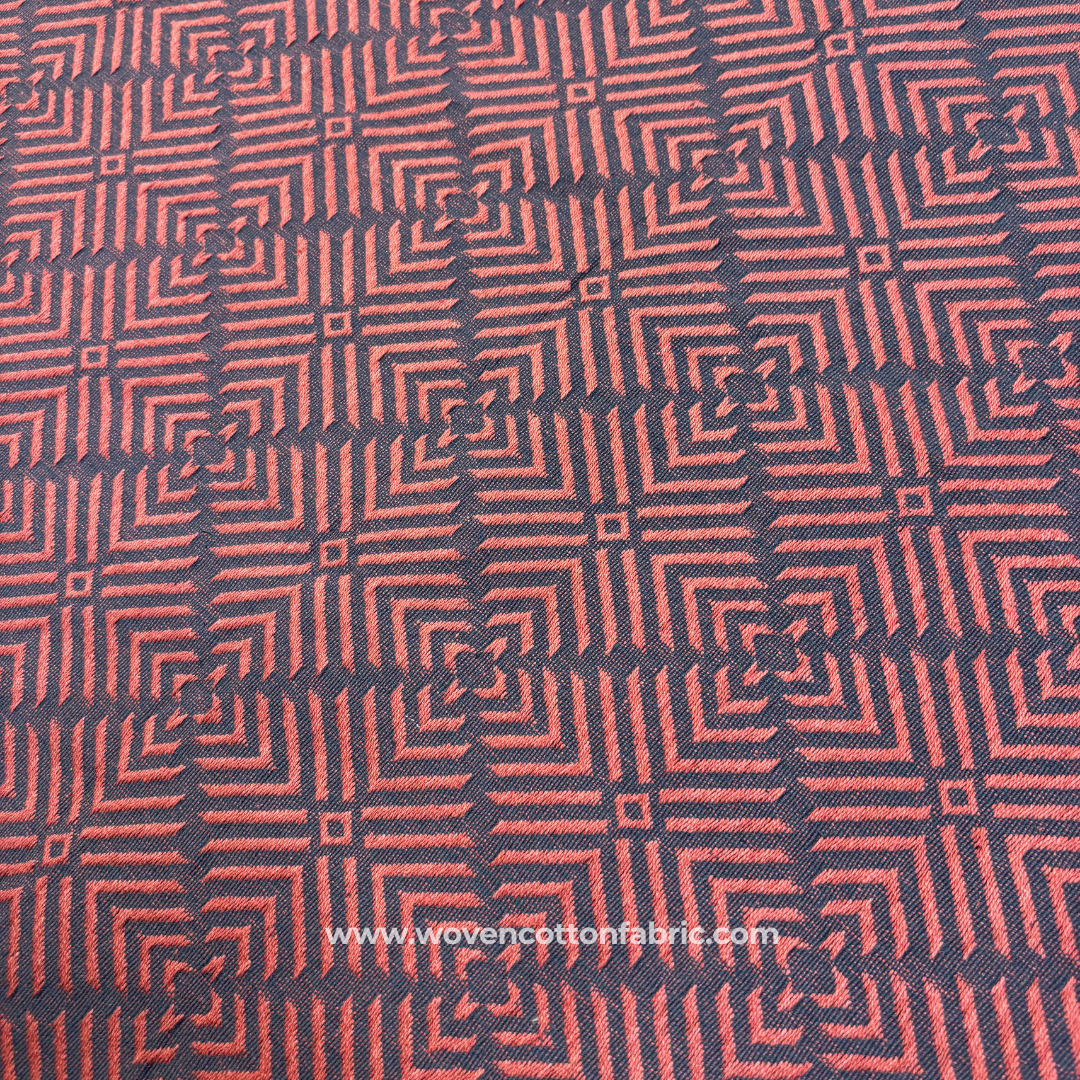 Terracotta Rust and Charcoal Grey Architectural Geometric Phulkari Jacquard Cotton Handloom Fabric, Per Meter