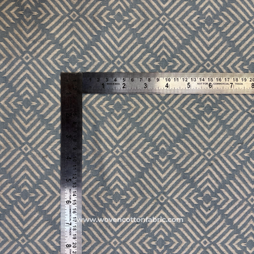 Soft Powder Blue and Off-White Architectural Geometric Maze Jacquard Cotton Handloom Fabric, Per Meter