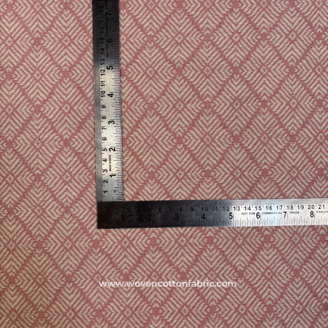 Soft Rose Pink and Off-White Architectural Geometric Maze Jacquard Cotton Handloom Fabric, Per Meter