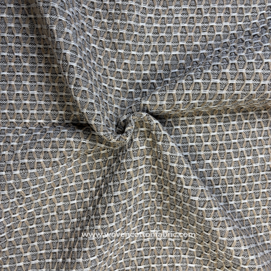 Taupe and Cream Honeycomb Woven Cotton Handloom Fabric.
