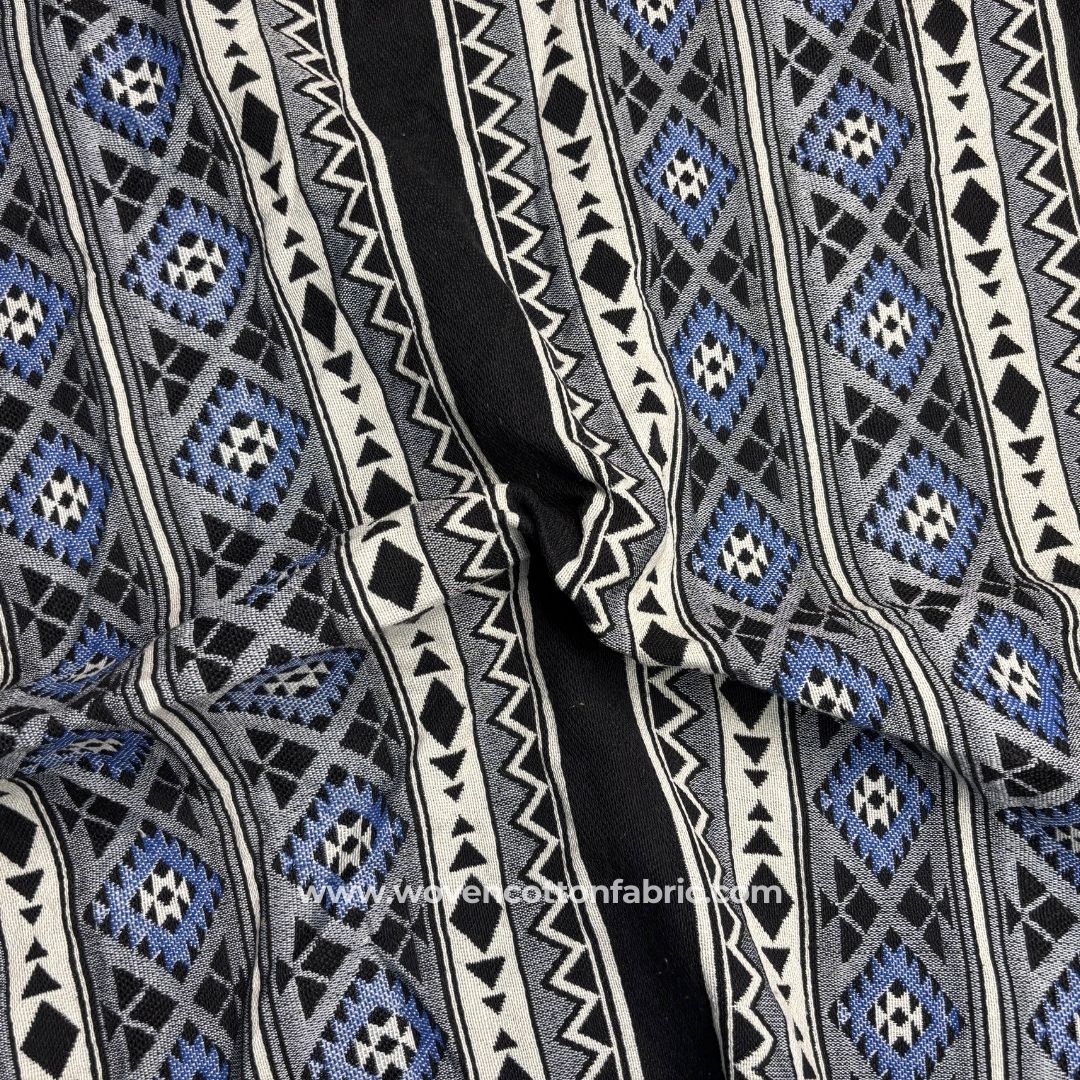 Glint Grid Blue Cotton Jacquard Fabric, A4 Swatch