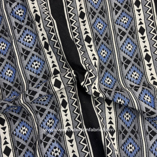 Glint Grid Blue Cotton Jacquard Fabric, A4 Swatch