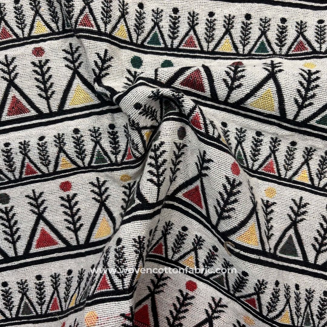 Ancient Weave White Cotton Jacquard Fabric, A4 Swatch