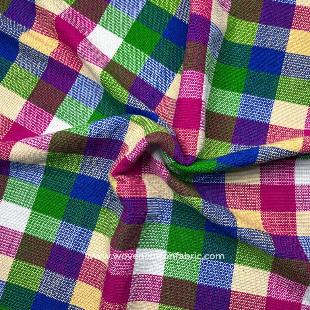 Checker Multicolour Cotton Jacquard Fabric, A4 Swatch