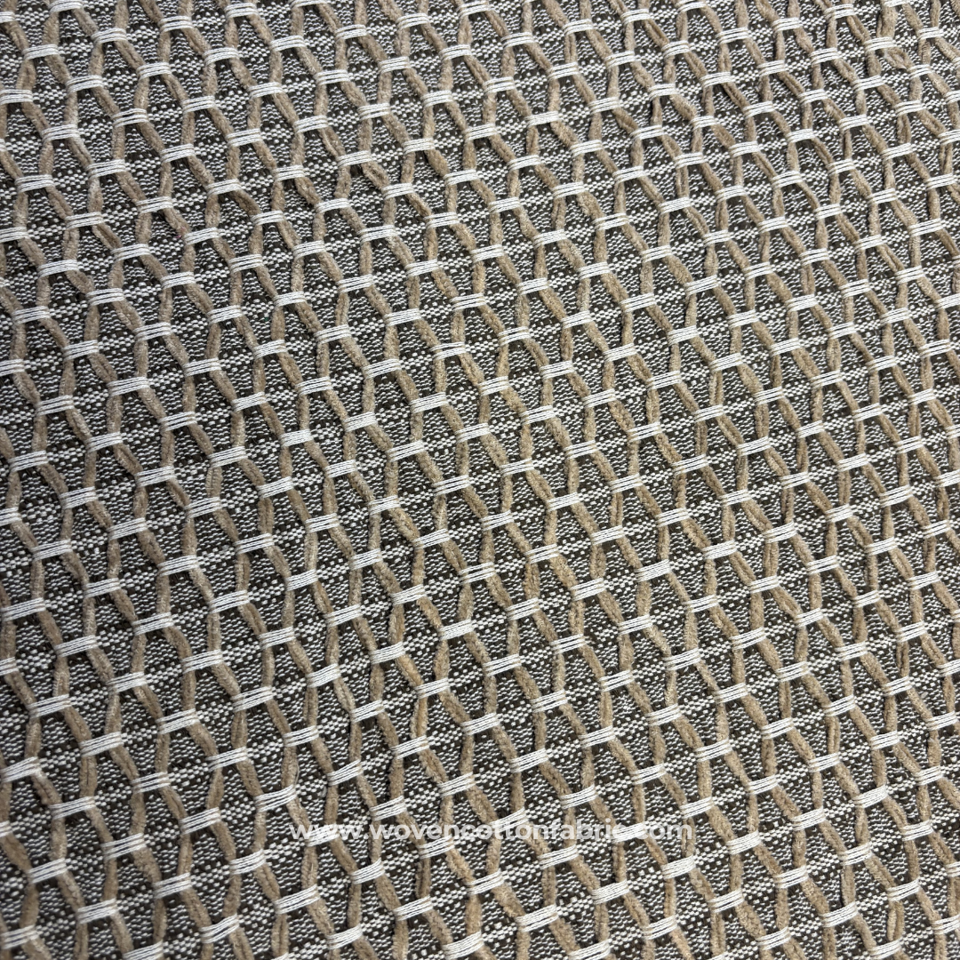 Taupe and Cream Honeycomb Woven Cotton Handloom Fabric.