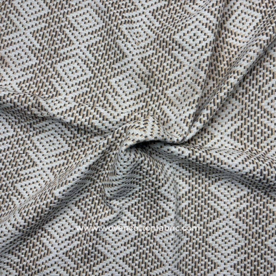Ripple Echo Beige Cotton Jacquard Fabric, A4 Swatch