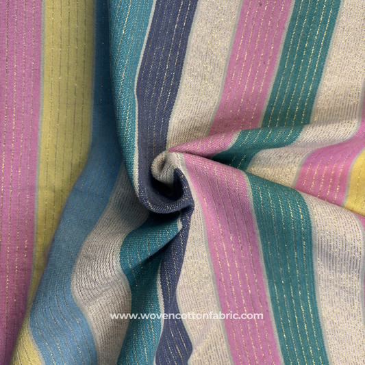 Festive Multi-Color Zari Striped Heritage Cotton Handloom Fabric, Per Meter