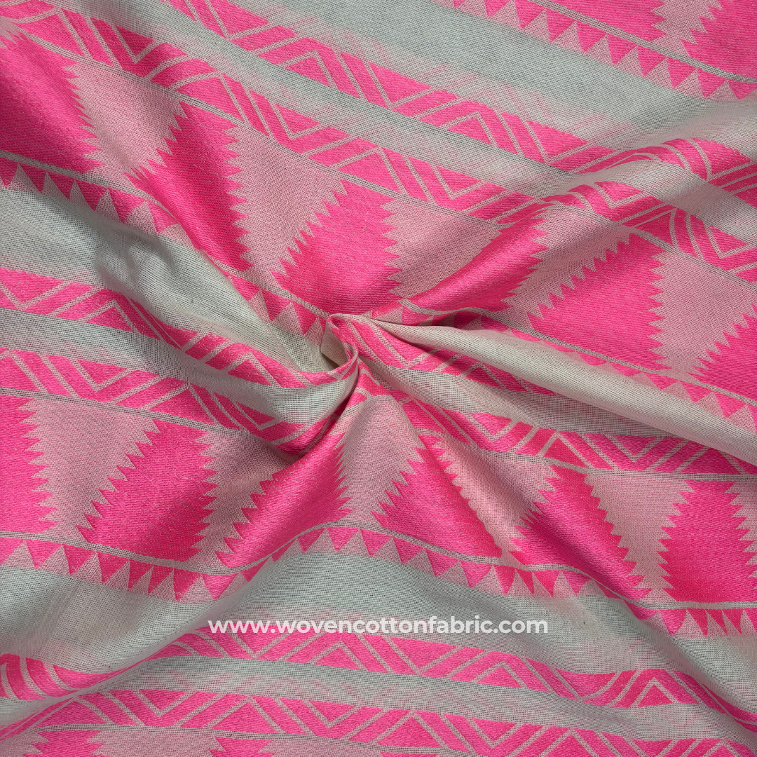 Hot Pink Ikat Diamond Weave Cotton Jacquard Fabric, Per Meter