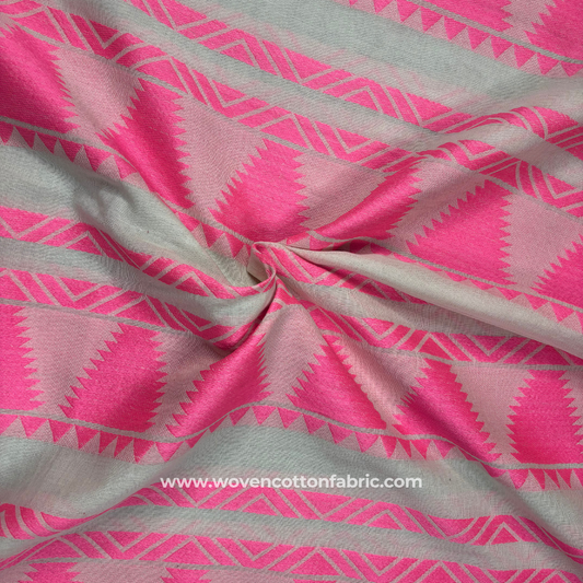 Hot Pink Ikat Diamond Weave Cotton Jacquard Fabric, Per Meter