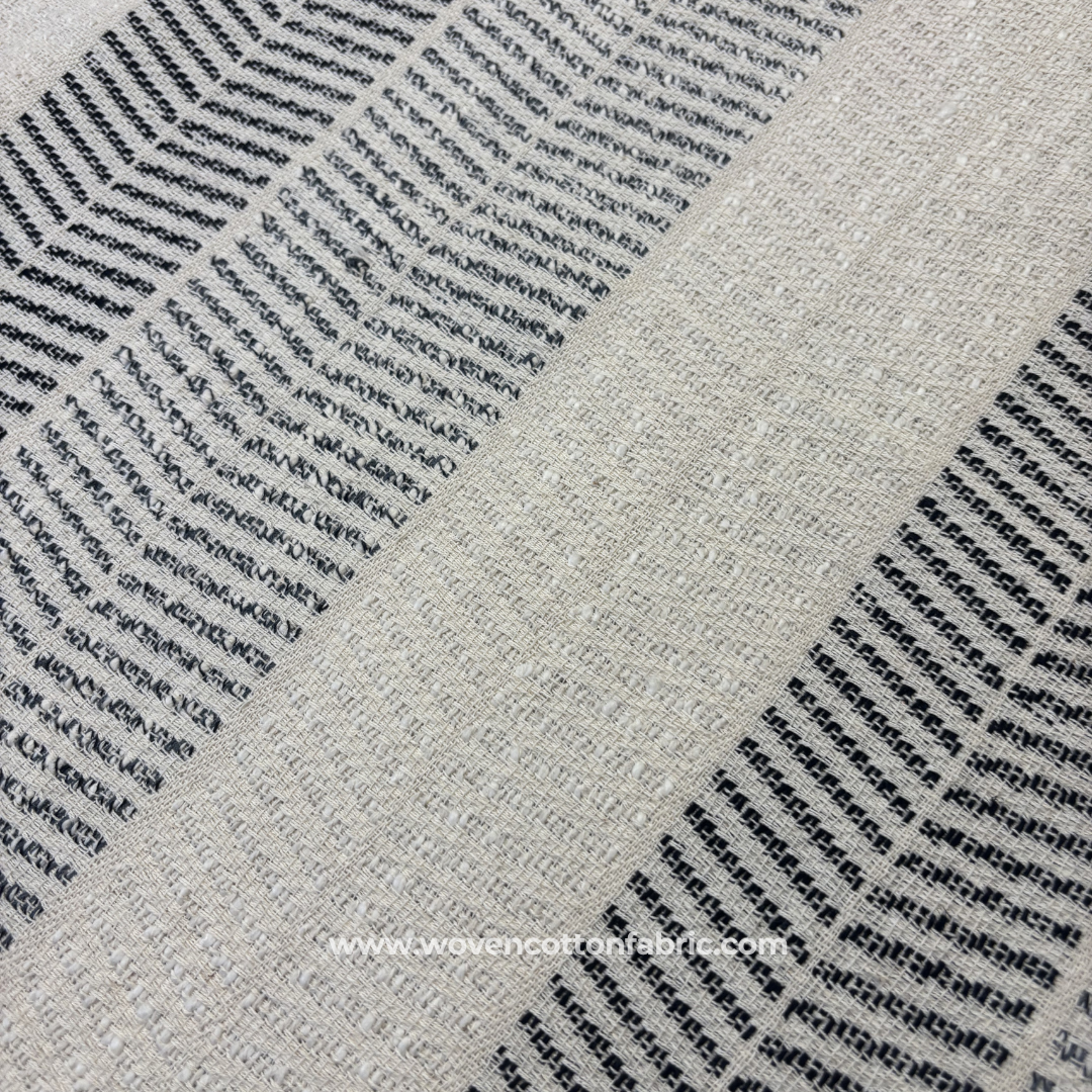 Black Geometric Chevron Stripe Textured Cotton Handloom Fabric Per Meter