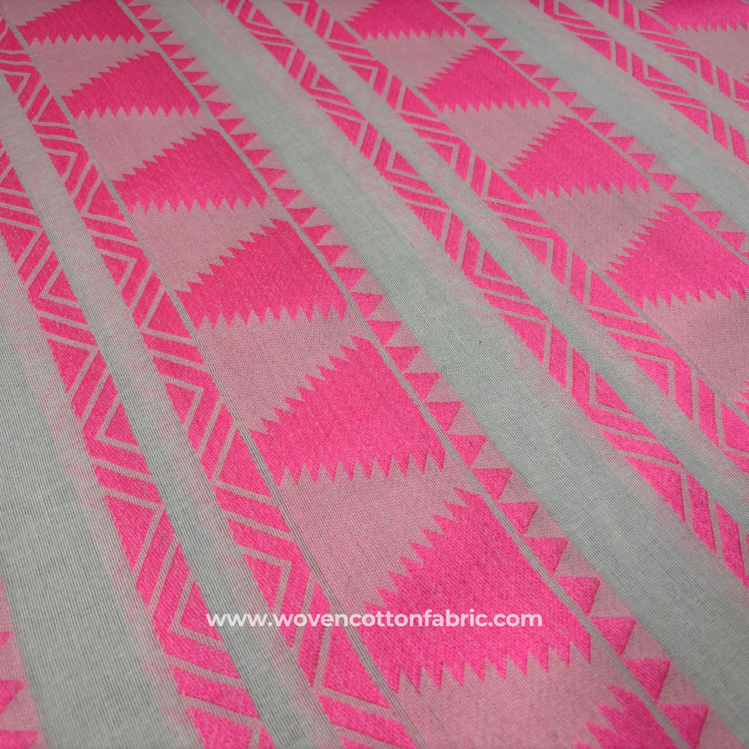 Hot Pink Ikat Diamond Weave Cotton Jacquard Fabric, Per Meter