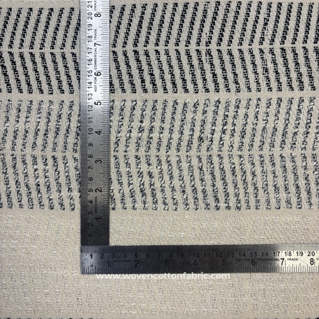Black Geometric Chevron Stripe Textured Cotton Handloom Fabric Per Meter
