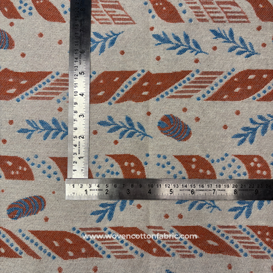 Abstract Botanical Orange Jacquard Cotton Fabric, Per Meter
