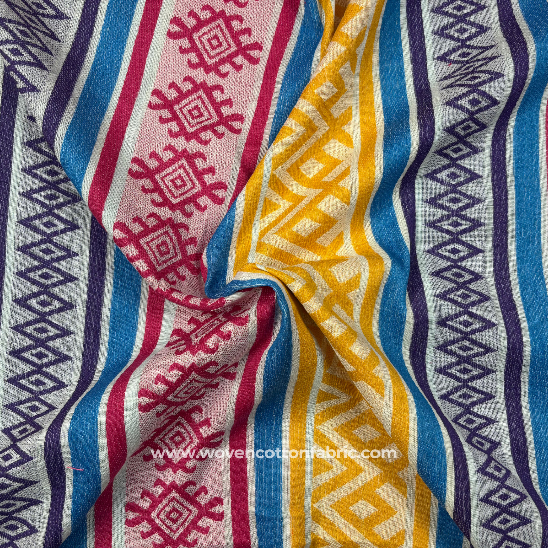 Multi-Color Tribal Stripe Cotton Jacquard Fabric, Per Meter