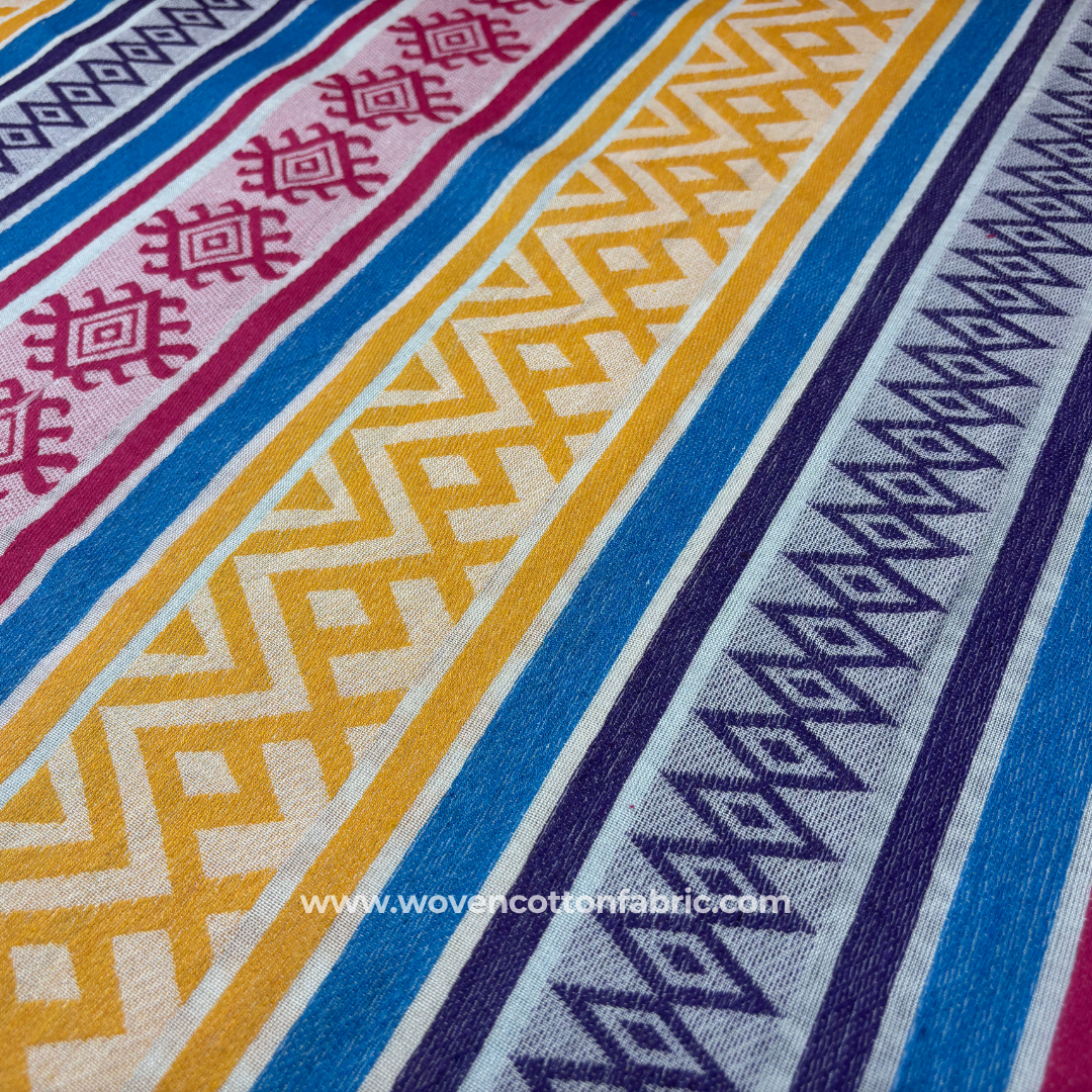 Multi-Color Tribal Stripe Cotton Jacquard Fabric, Per Meter
