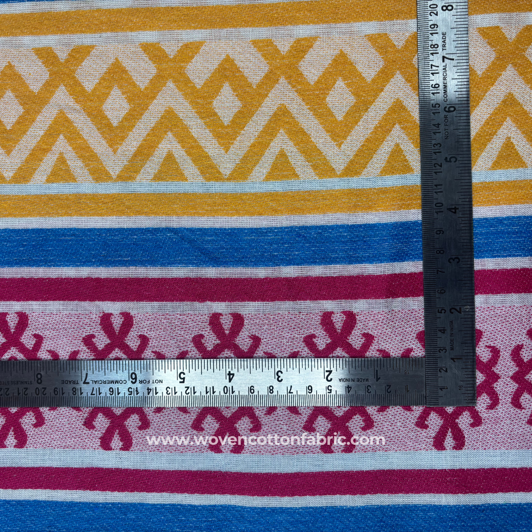 Multi-Color Tribal Stripe Cotton Jacquard Fabric, Per Meter