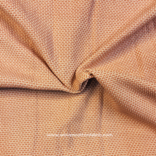 Terracotta Peach and Cream Micro-Basketweave Textured Cotton Handloom Fabric, Per Meter