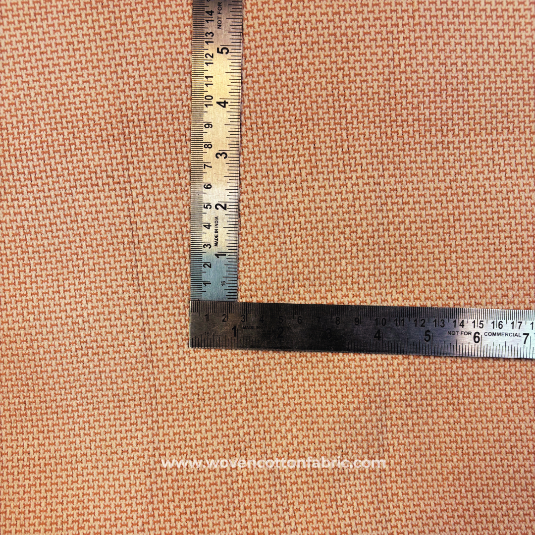 Terracotta Peach and Cream Micro-Basketweave Textured Cotton Handloom Fabric, Per Meter