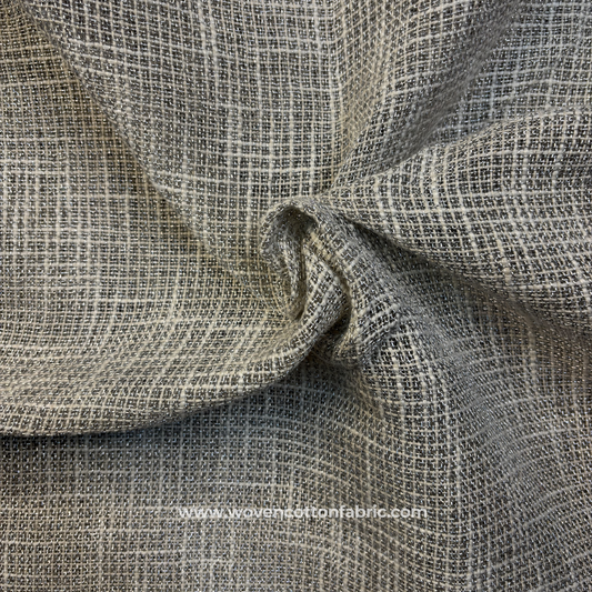 Slate Charcoal Grey Textured Linen-Look Cotton Handloom Fabric, Per Meter