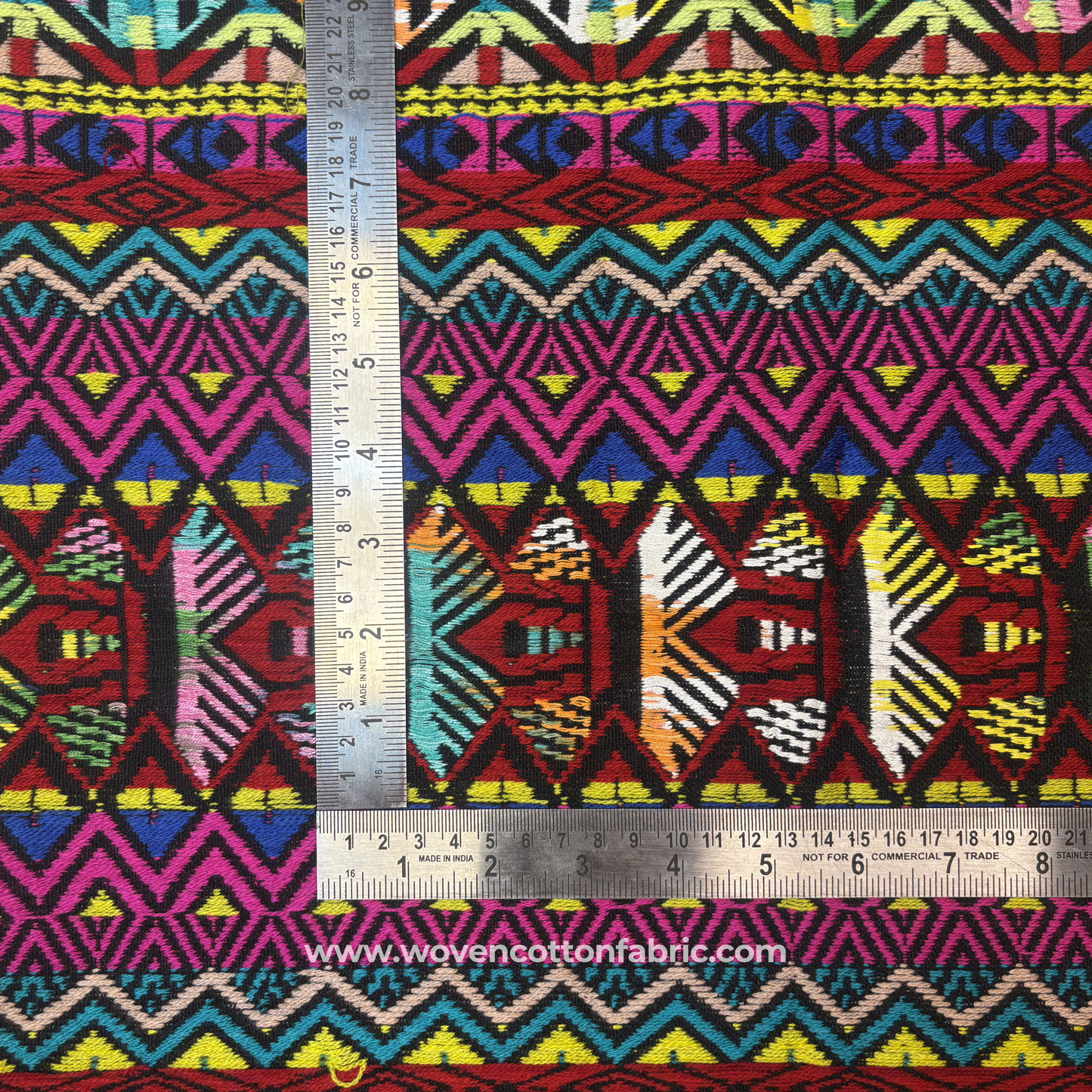 Vibrant Multi-Color Geometric Diamond Woven Cotton Fabric, Per Meter