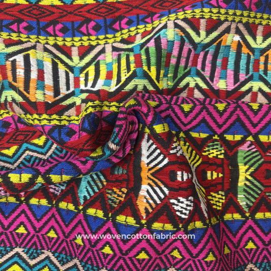 Vibrant Multi-Color Geometric Diamond Woven Cotton Fabric, Per Meter