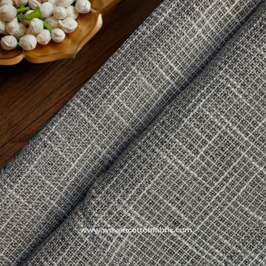Slate Charcoal Grey Textured Linen-Look Cotton Handloom Fabric, Per Meter
