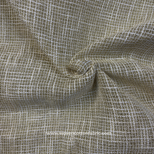 Metallic Gold Zari and Ecru Textured Linen-Look Cotton Handloom Fabric, Per Meter