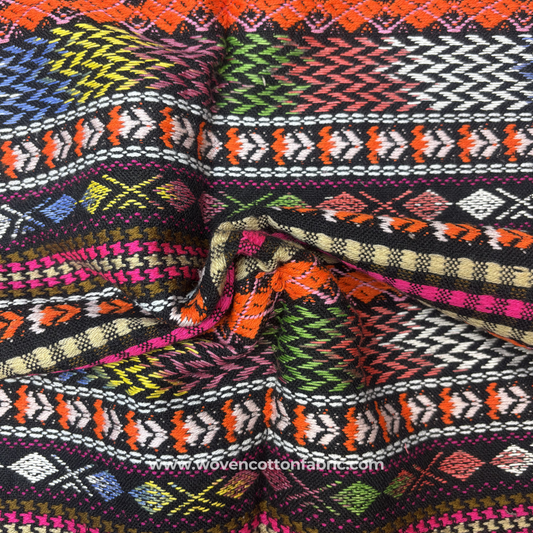Black Southwestern Tribal Block Print Cotton Fabric, Per Meter