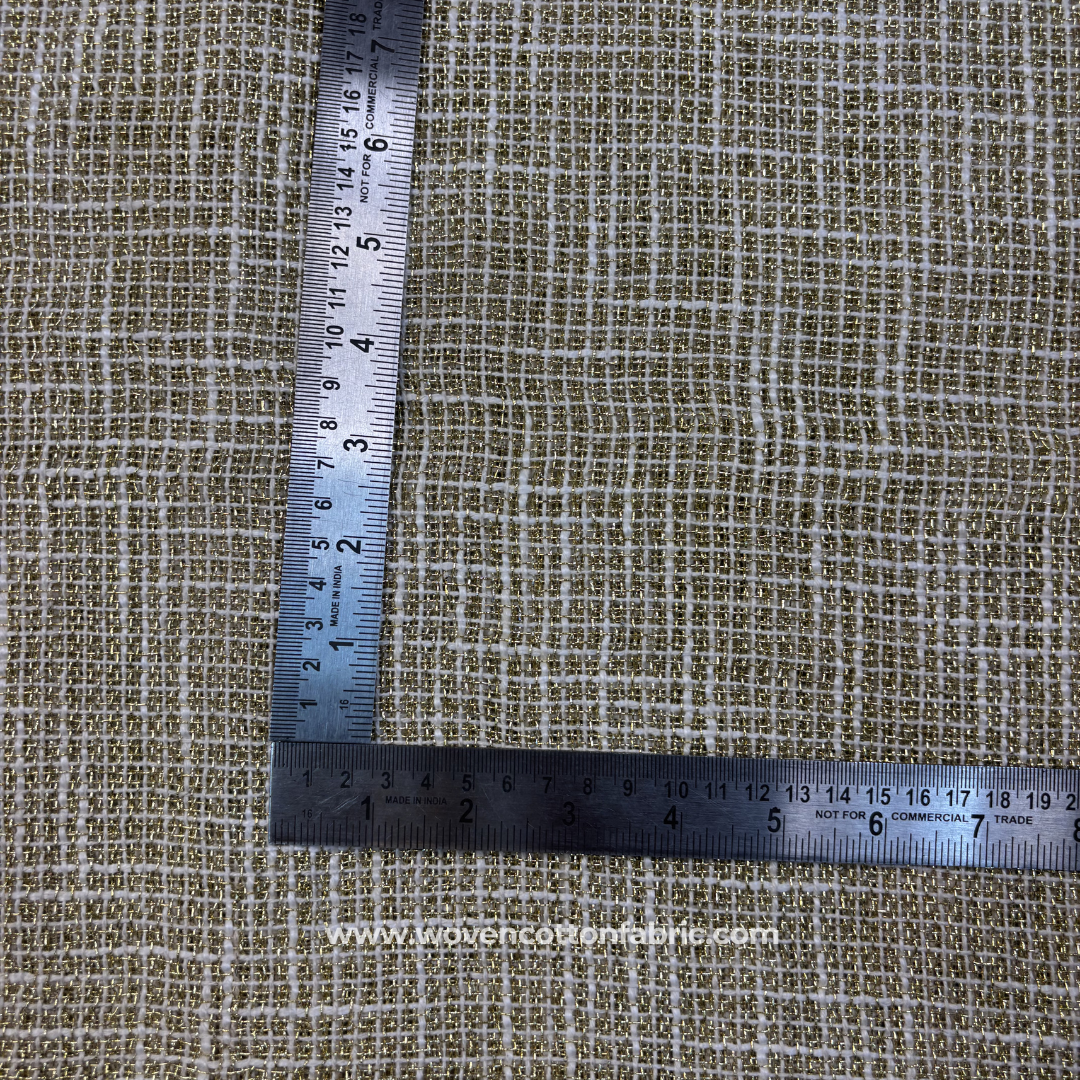 Metallic Gold Zari and Ecru Textured Linen-Look Cotton Handloom Fabric, Per Meter