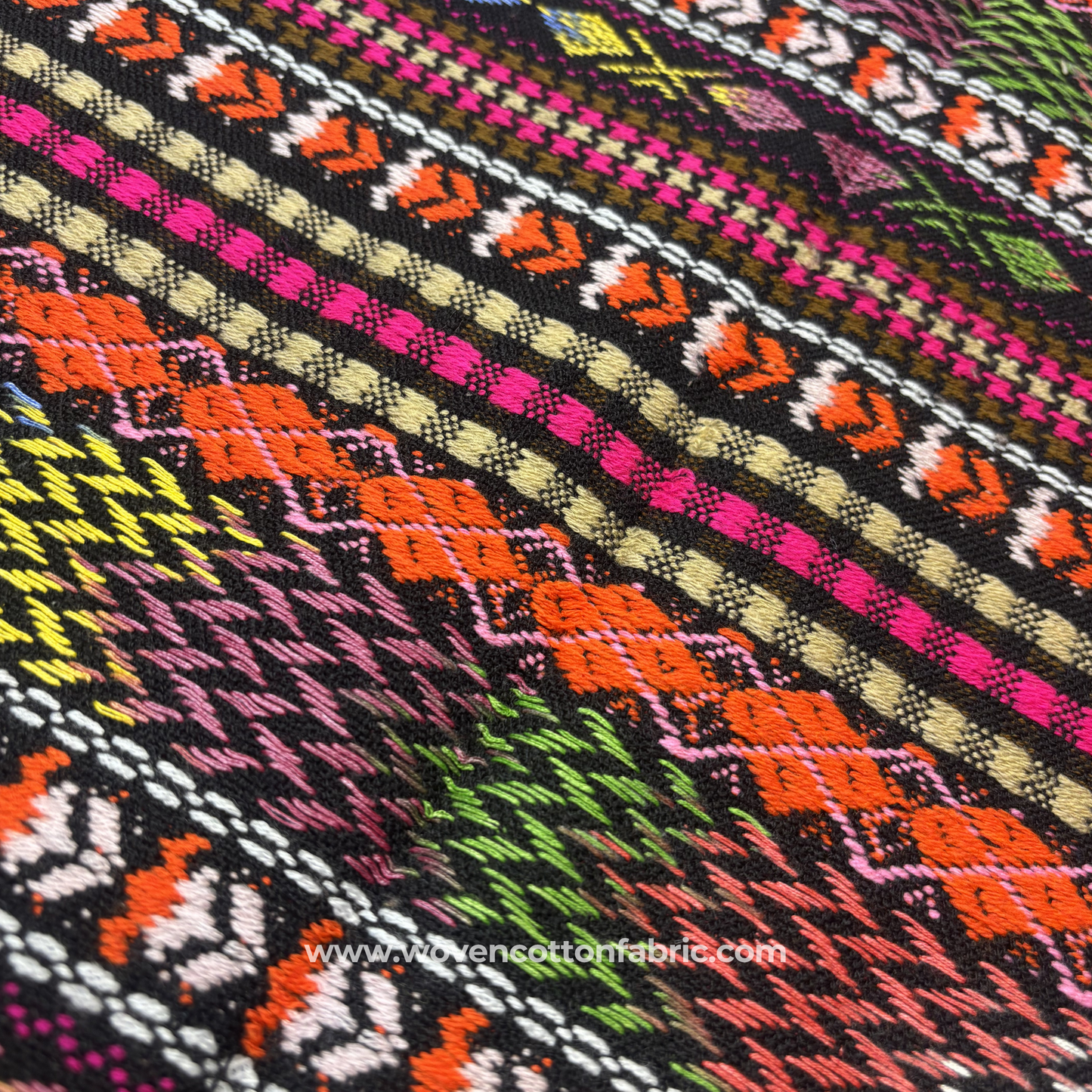 Black Southwestern Tribal Block Print Cotton Fabric, Per Meter