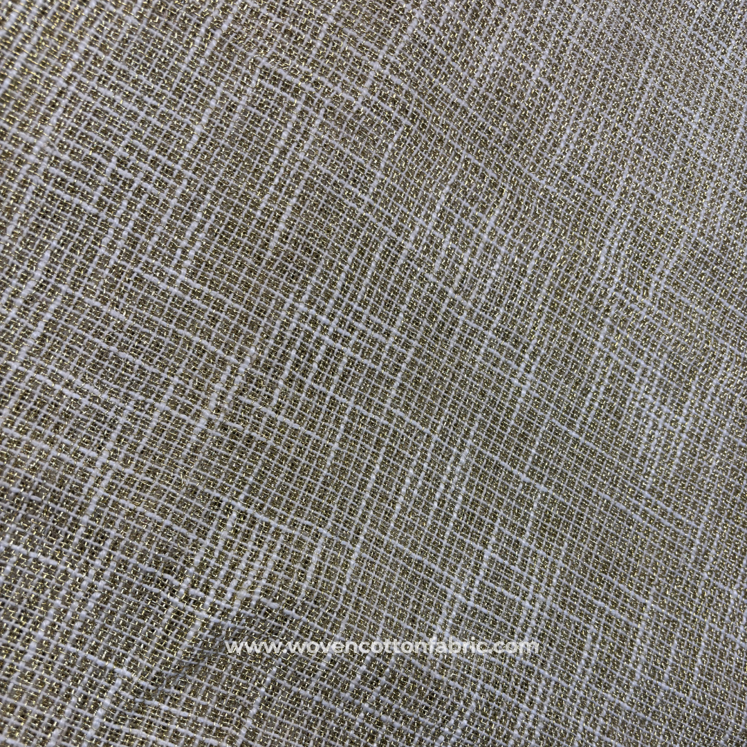 Metallic Gold Zari and Ecru Textured Linen-Look Cotton Handloom Fabric, Per Meter