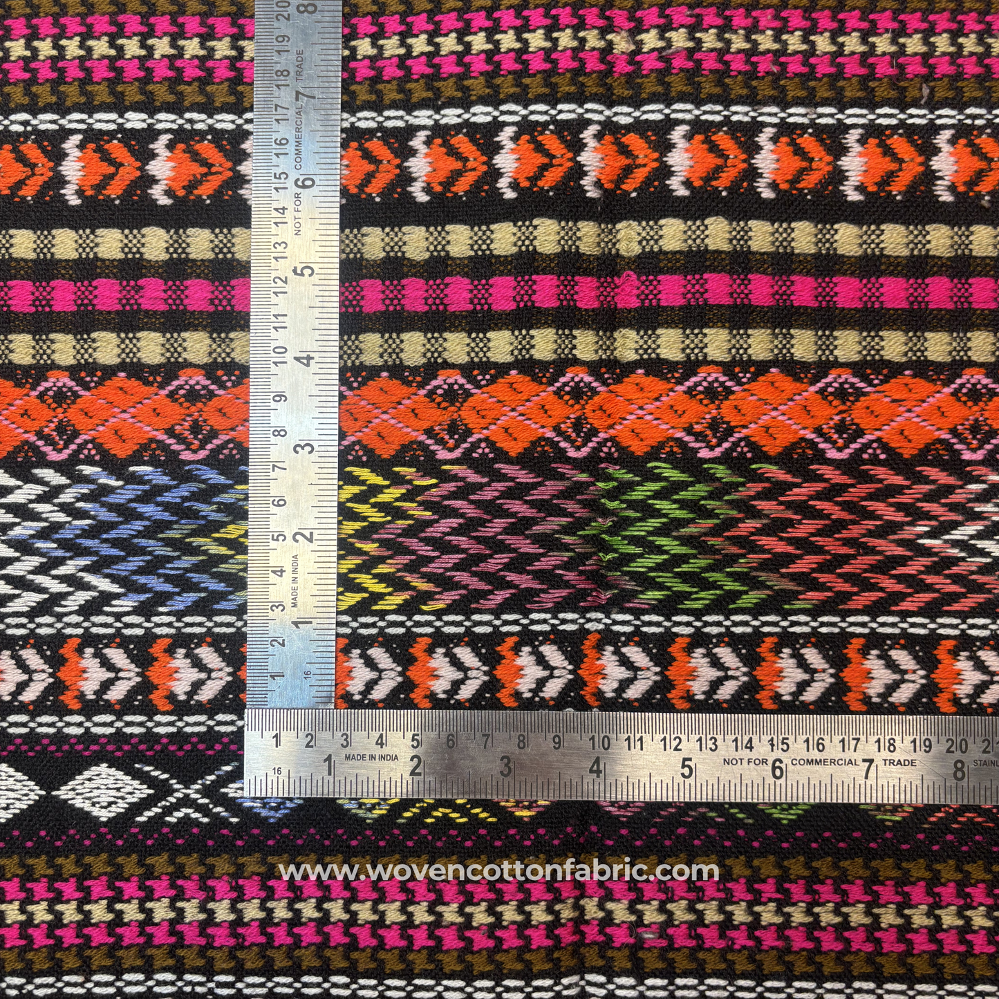 Black Southwestern Tribal Block Print Cotton Fabric, Per Meter