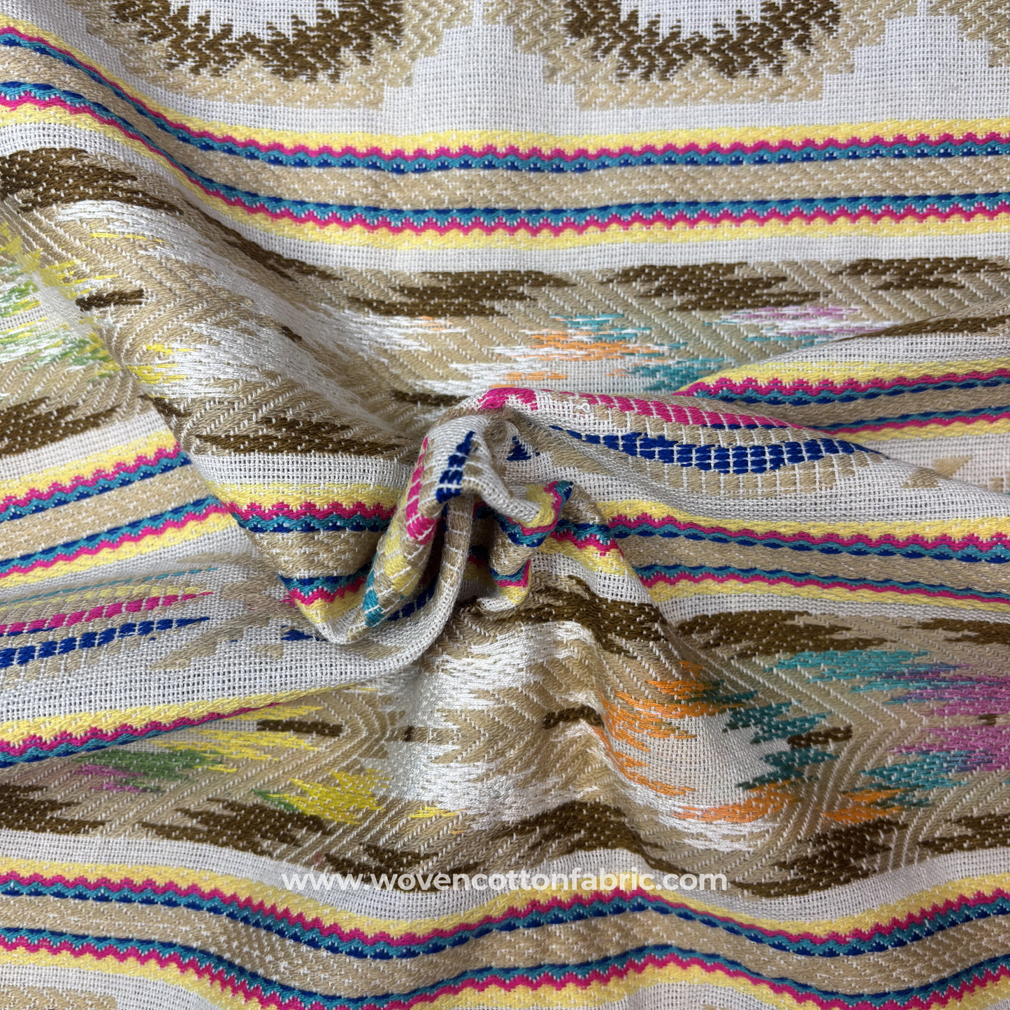 Vibrant Southwestern Geometric, Ikat Jacquard Fabric, Per Meter