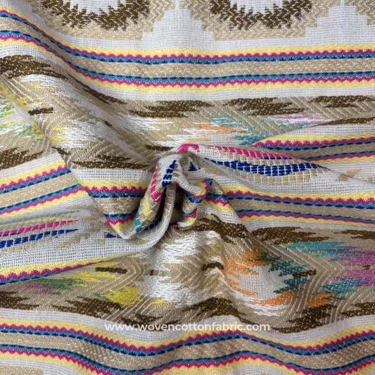 Vibrant Southwestern Geometric, Ikat Jacquard Fabric, Per Meter