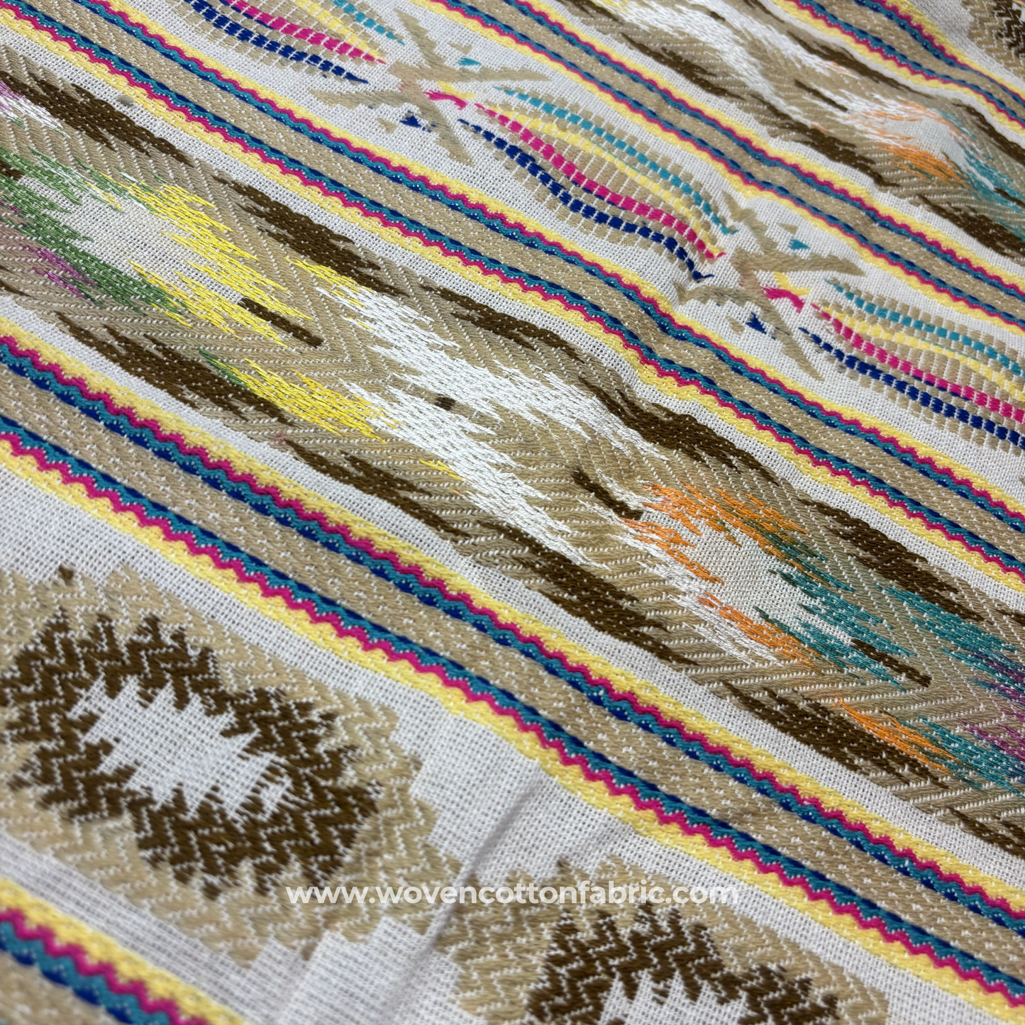 Vibrant Southwestern Geometric, Ikat Jacquard Fabric, Per Meter