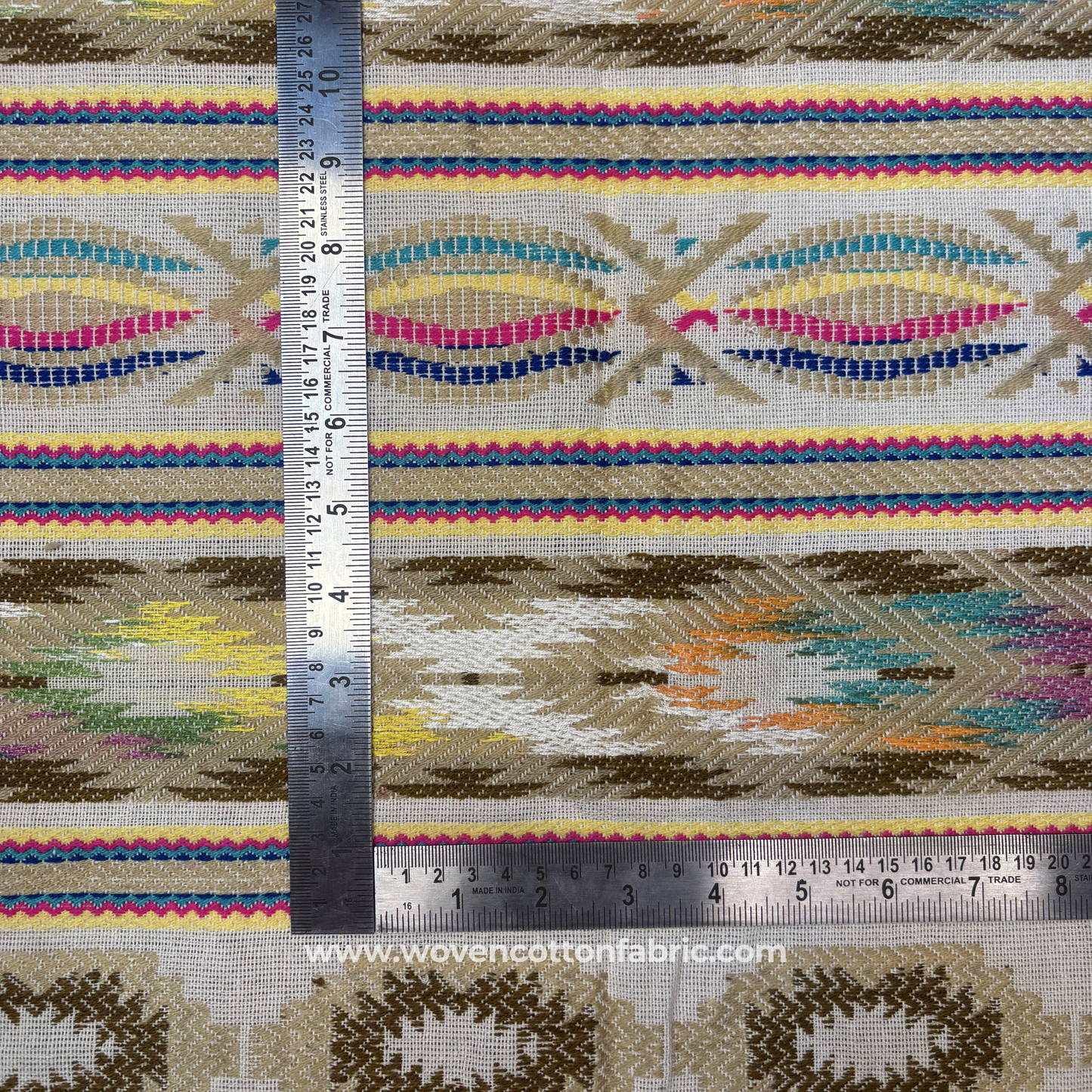 Vibrant Southwestern Geometric, Ikat Jacquard Fabric, Per Meter
