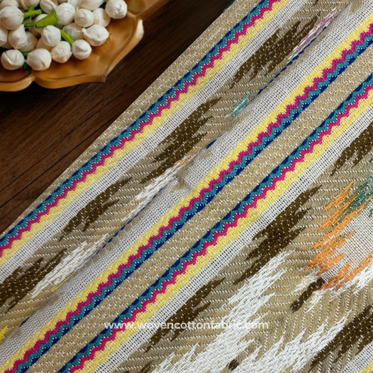 Vibrant Southwestern Geometric, Ikat Jacquard Fabric, Per Meter