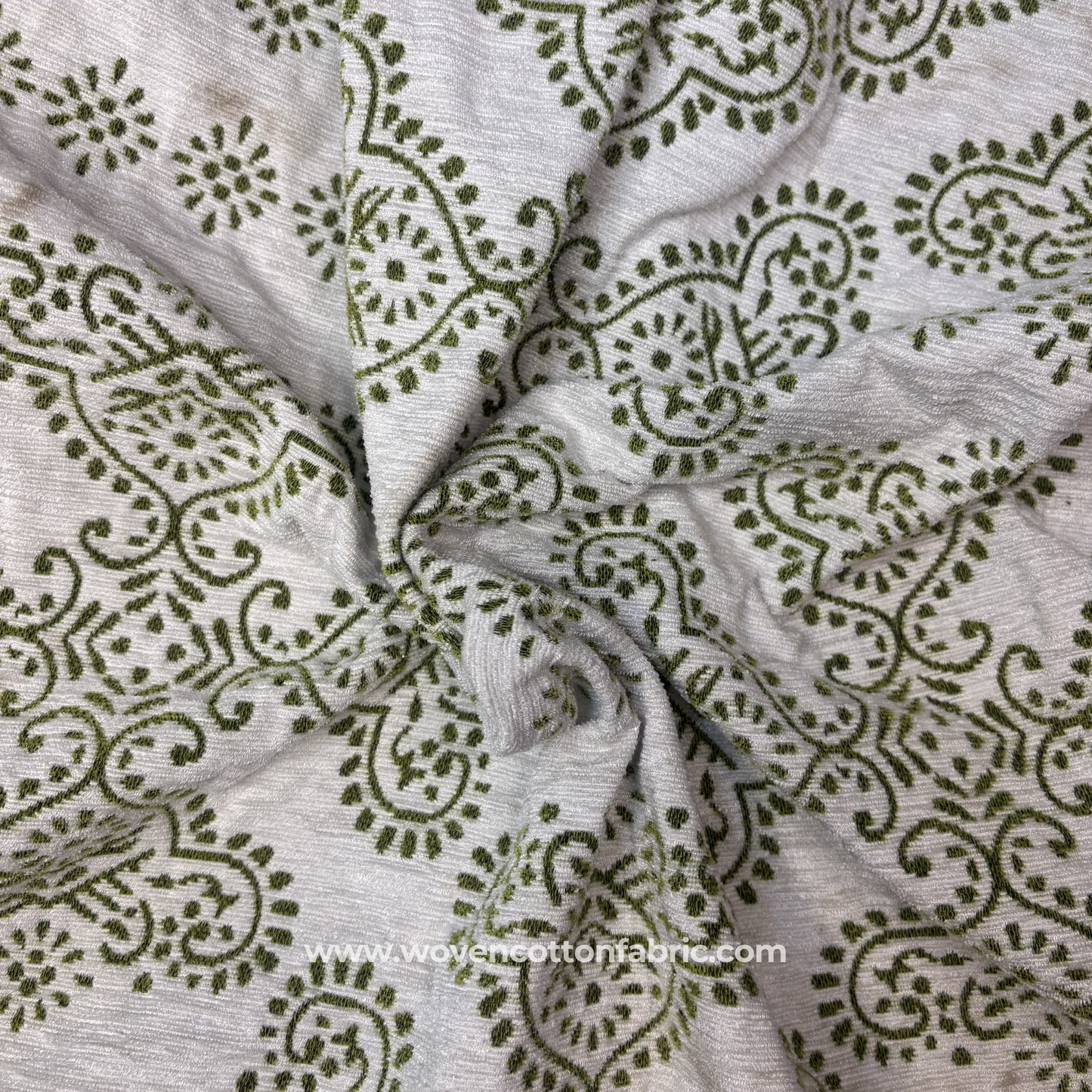 Green Kalamkari Block Print Slub Cotton Fabric, Per Meter