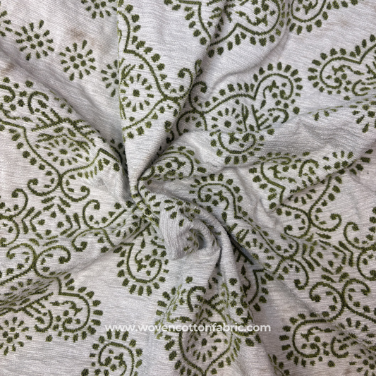 Green Kalamkari Block Print Slub Cotton Fabric, Per Meter