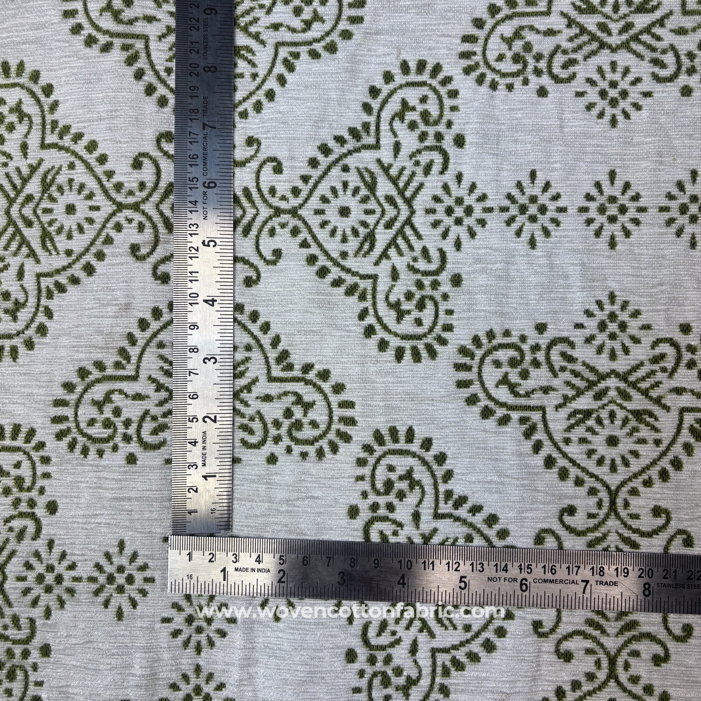 Green Kalamkari Block Print Slub Cotton Fabric, Per Meter