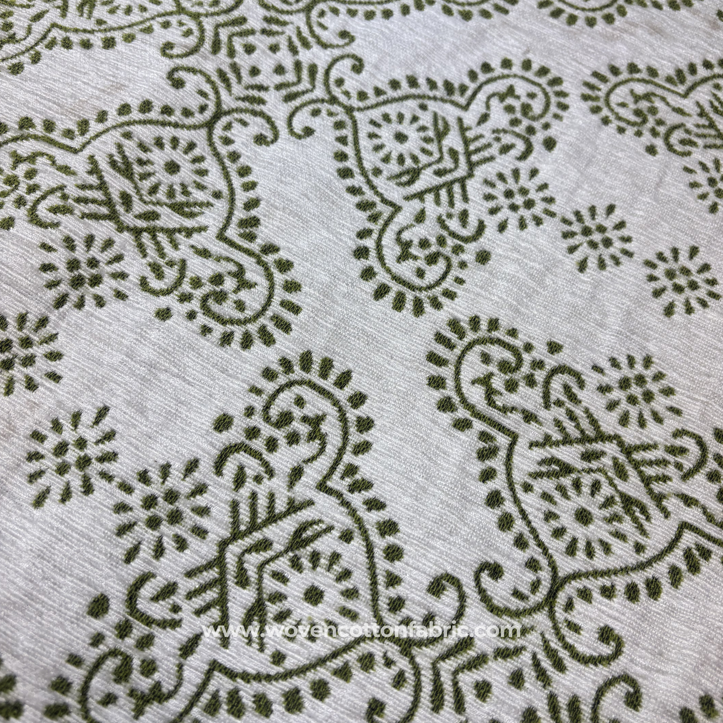Green Kalamkari Block Print Slub Cotton Fabric, Per Meter