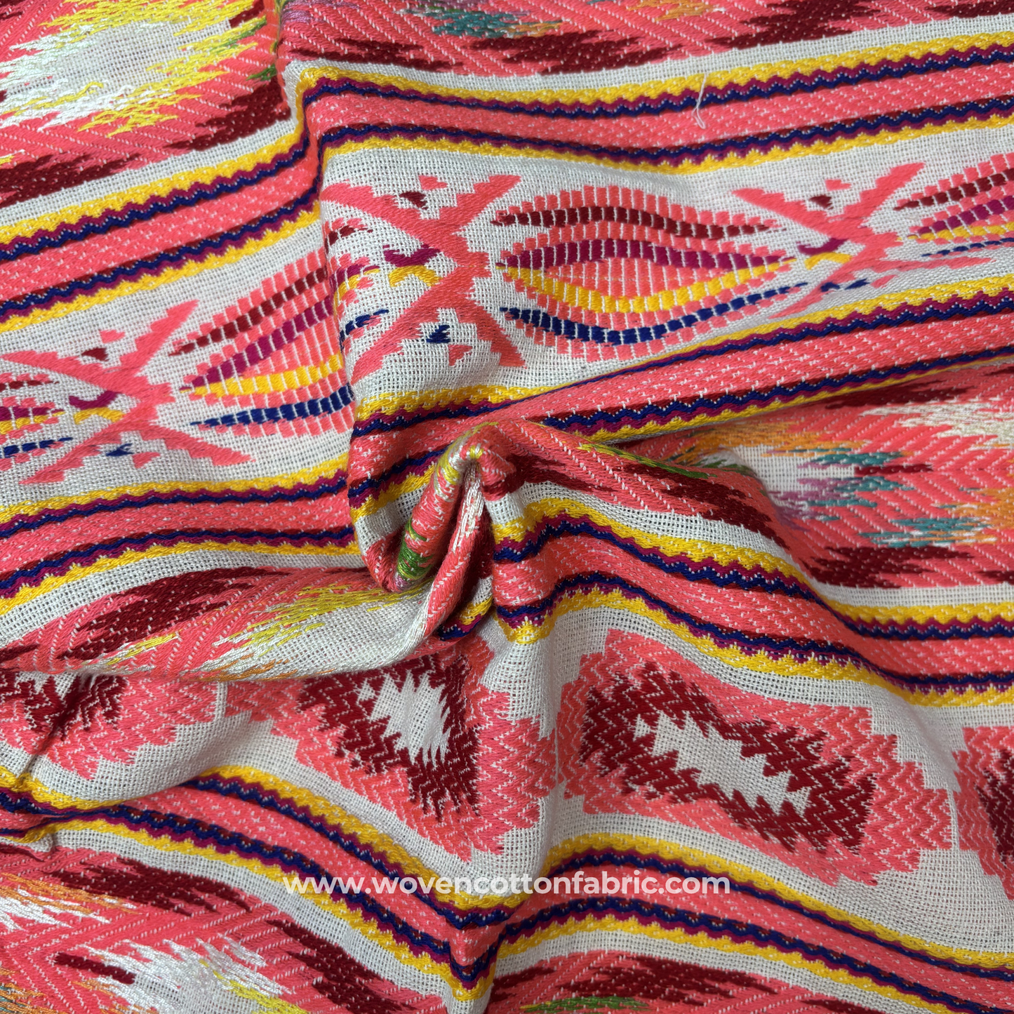 Ethnic Ikat Brocade with Chevron Borders, Jacquard Fabric, Per Meter