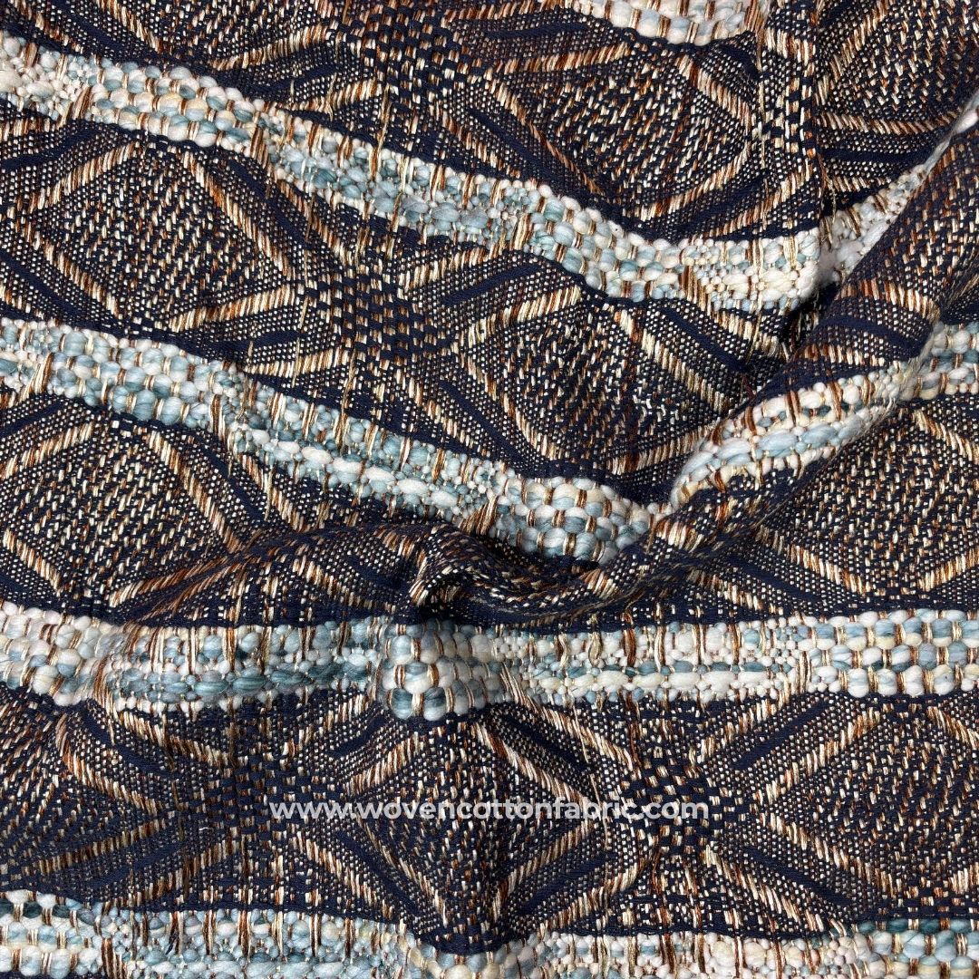 Dusky Mosaic Brown Cotton Jacquard Fabric, Per Meter