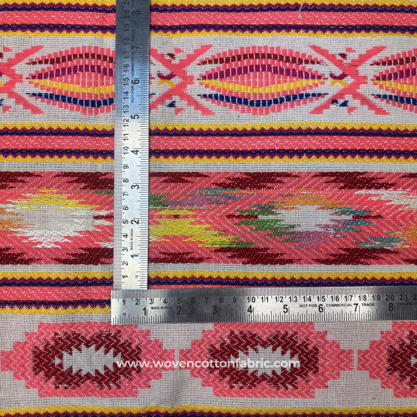 Ethnic Ikat Brocade with Chevron Borders, Jacquard Fabric, Per Meter