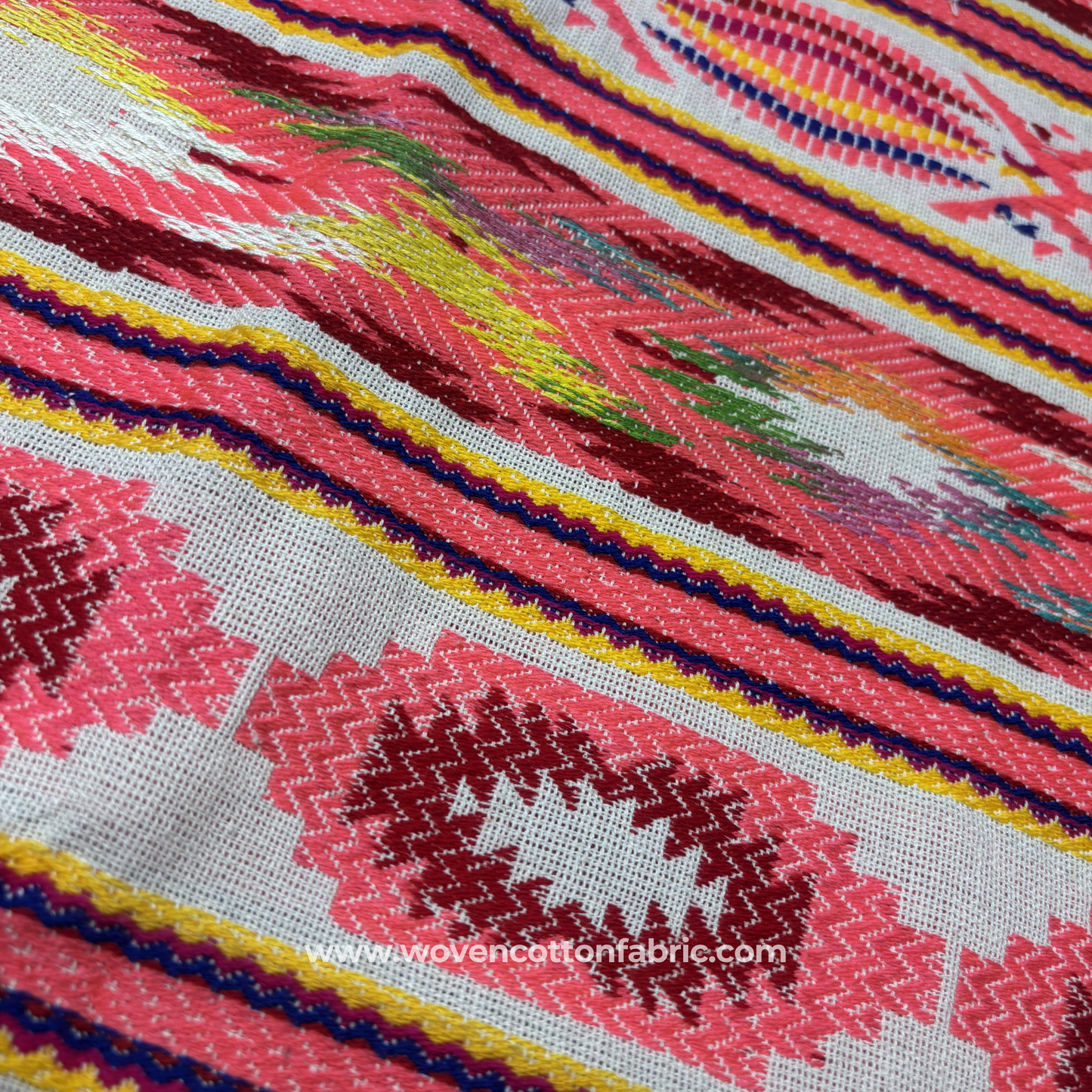 Ethnic Ikat Brocade with Chevron Borders, Jacquard Fabric, Per Meter