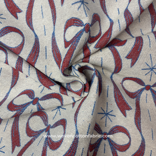 Retro Woven Jacquard Ribbon Bow & Star Fabric., Jacquard Fabric, Per Meter