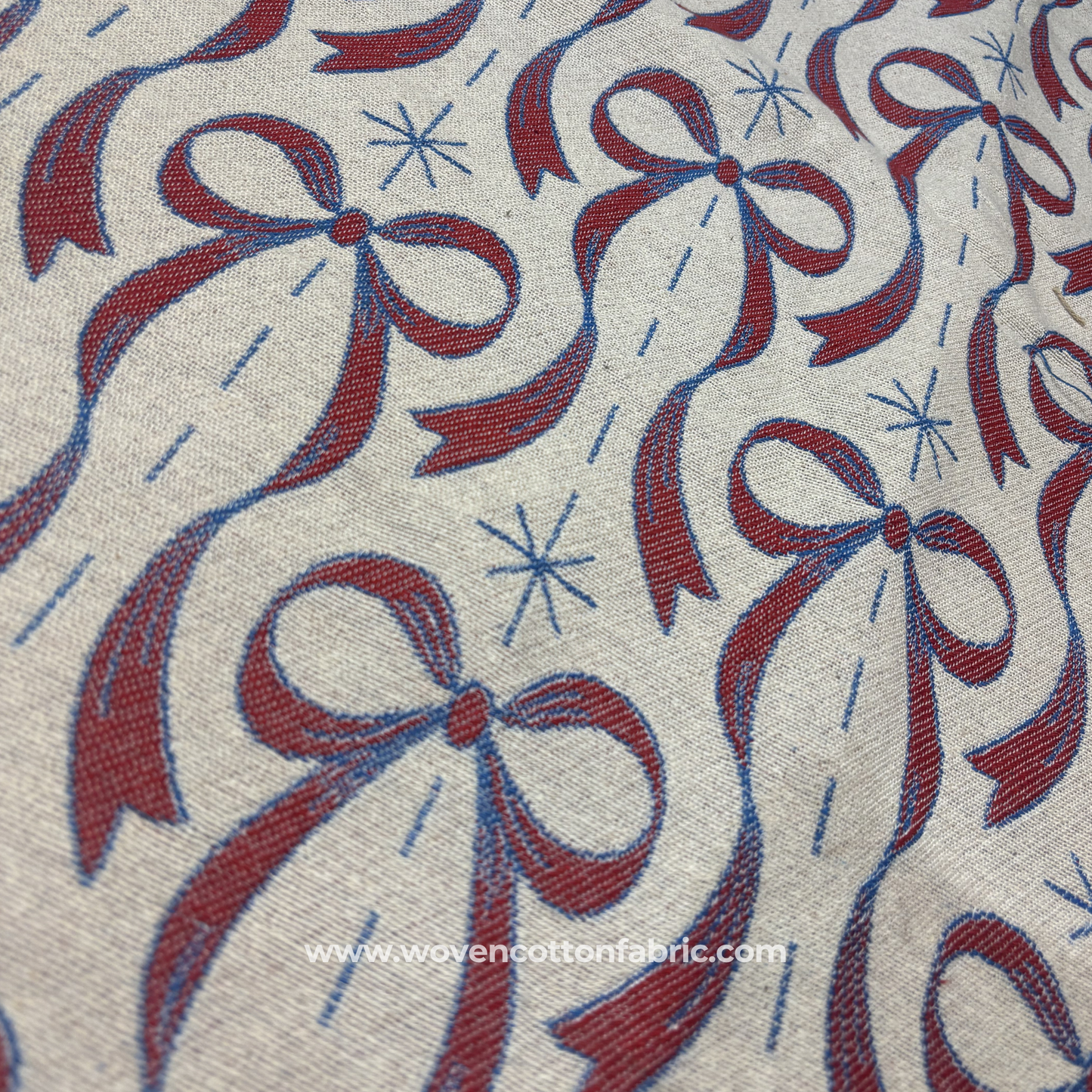 Retro Woven Jacquard Ribbon Bow & Star Fabric., Jacquard Fabric, Per Meter